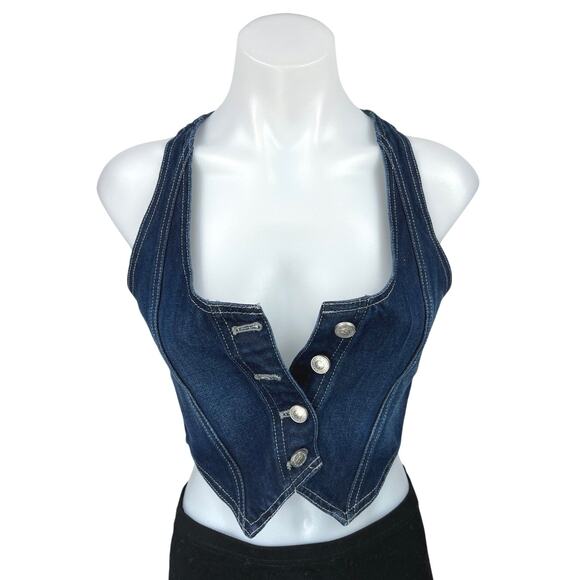 Princess Polly Sleeveless Button Cami Camisole Denim Jeans Crop Vest Tank Top 0 - Picture 1 of 5